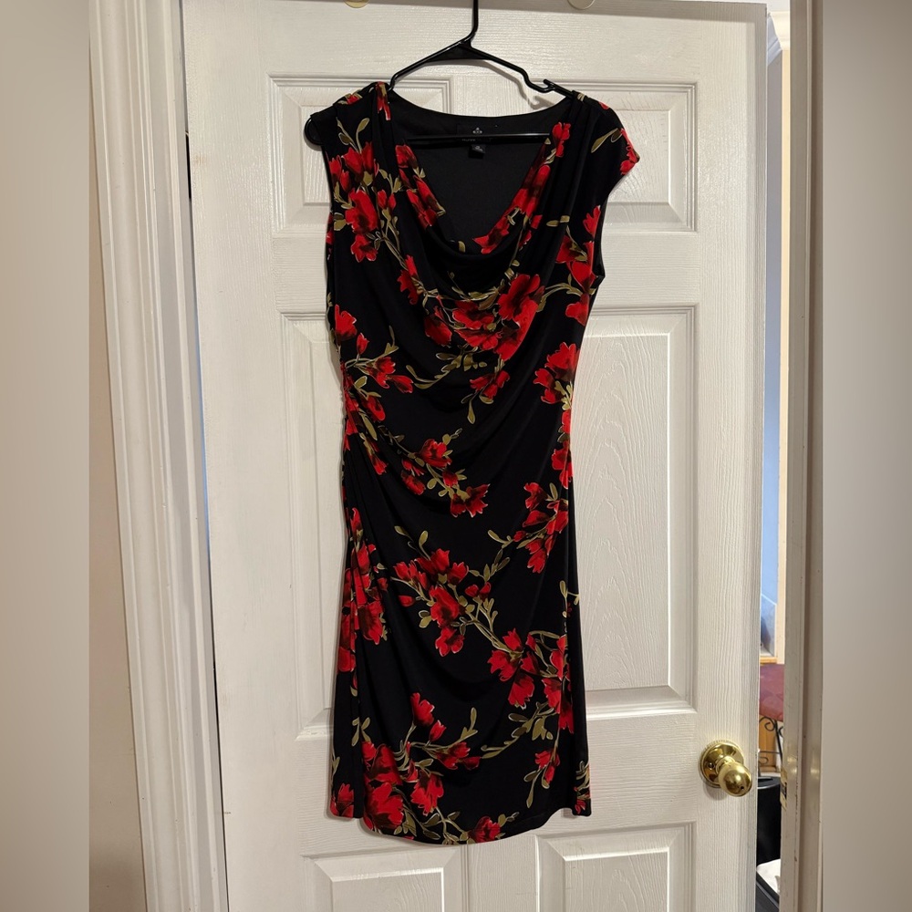 Ronni Nicole Black Dress with Red Floral Design